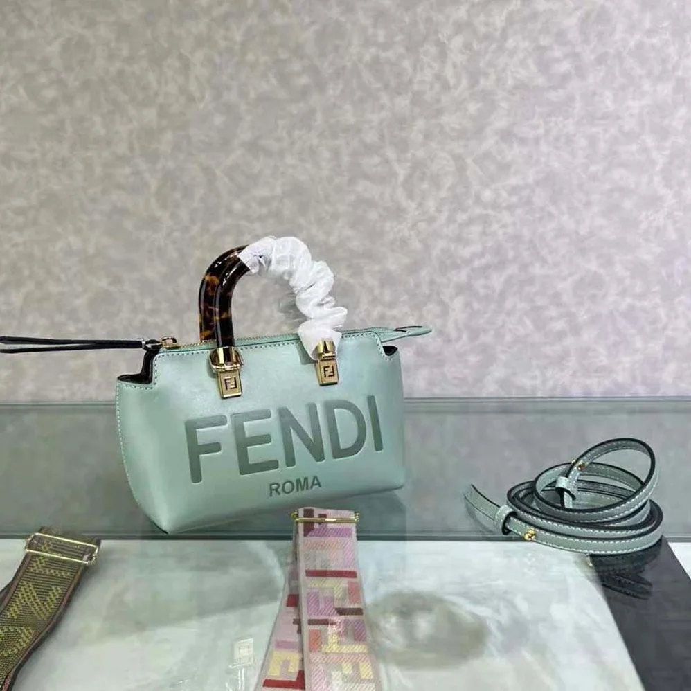 Fendi By The Way Mini Small Boston Bag in Mint Green Leather for Women Fendi By The Way Mini Small Boston Bag in Mint Green Leather for Women