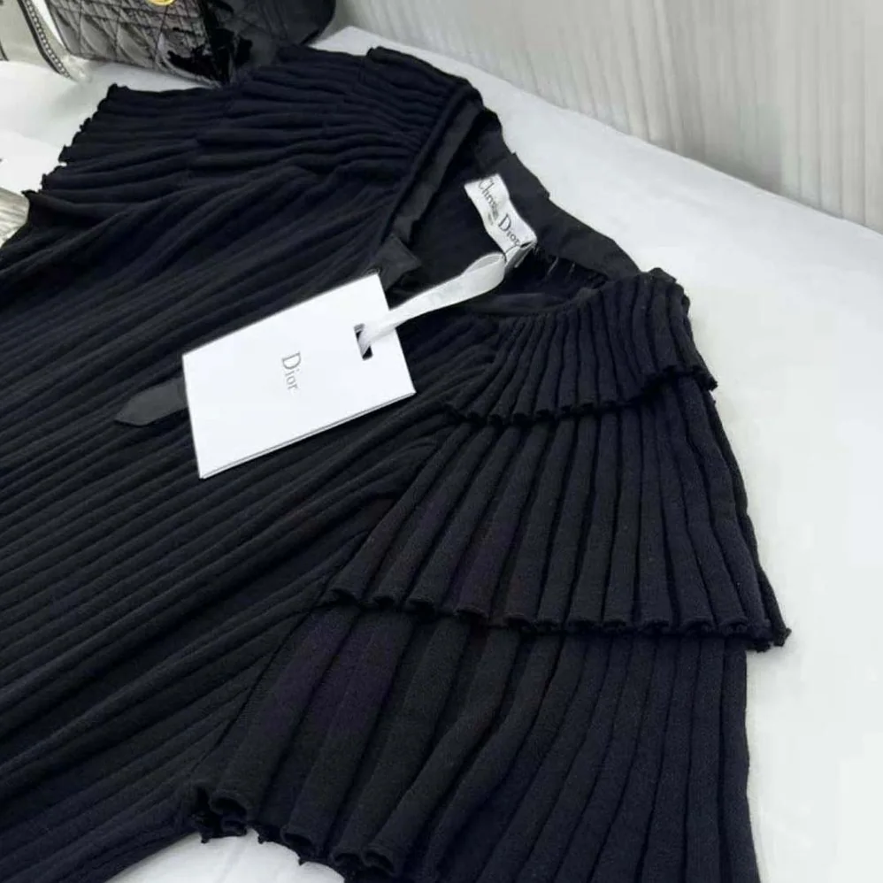 Dior Frilled Top Black Linen Knit for Women Dior Frilled Top Black Linen Knit for Women