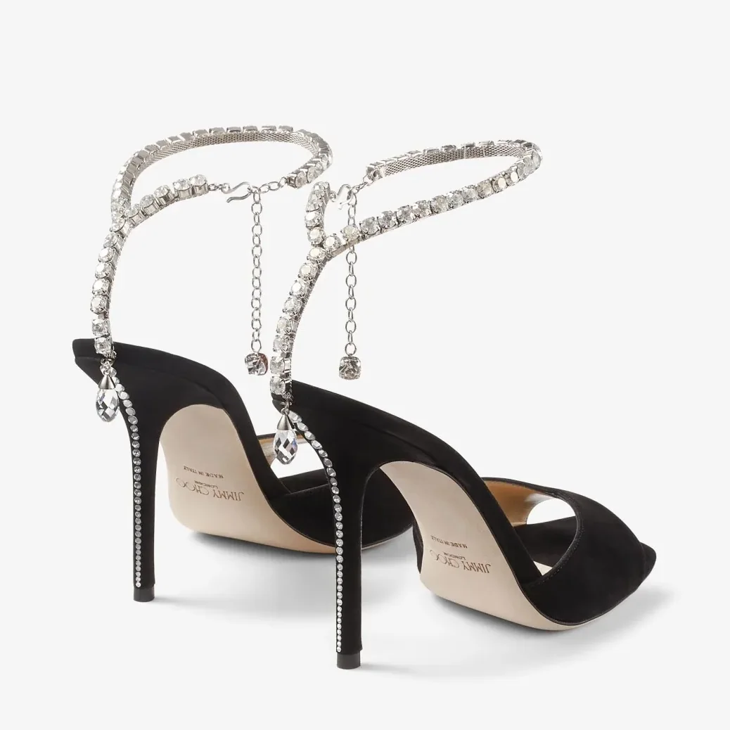 Jimmy Choo Saeda Sandal 100 Black/Crystal SAEDASANDAL100EWA Jimmy Choo Saeda Sandal 100 Black/Crystal SAEDASANDAL100EWA