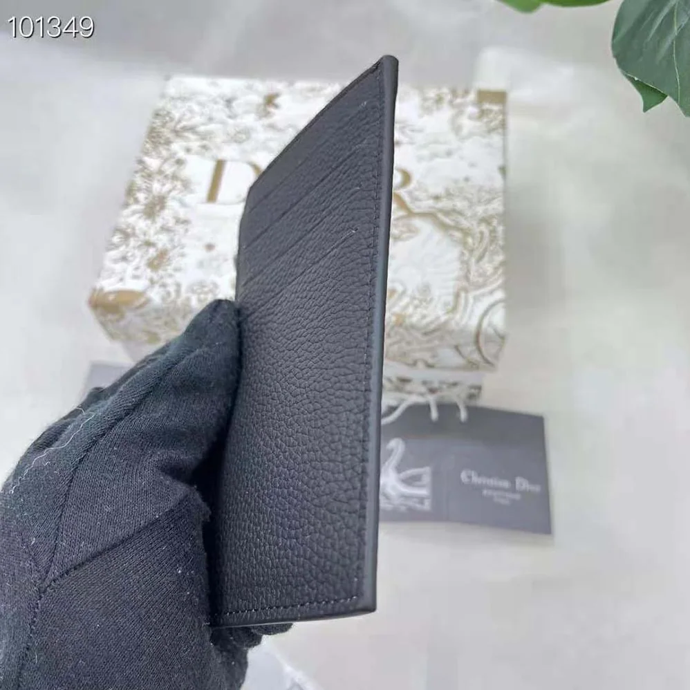 Dior Zipped Card Holder Black Grained Calfskin with CD Icon Signature for Men