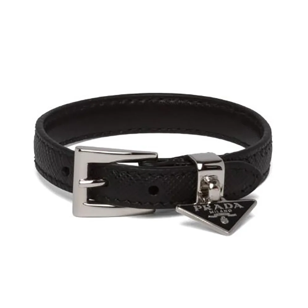 Prada Saffiano Leather Bracelet for Women in Black Prada Saffiano Leather Bracelet for Women in Black