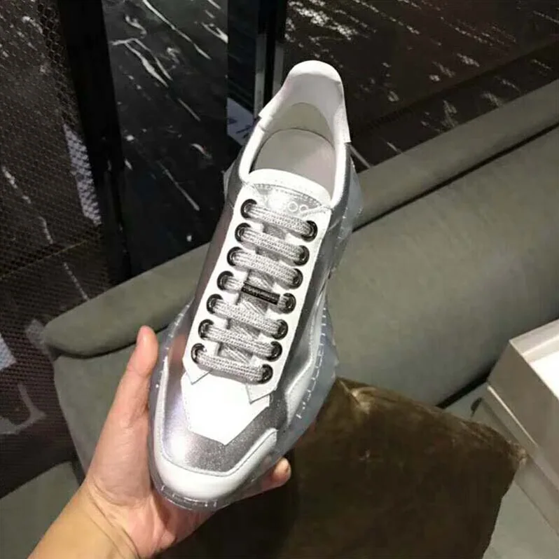 Jimmy Choo Shoes Diamond/F Silver Metallic Leather and White Calf Leather Low Top Trainers for Women Jimmy Choo Shoes Diamond/F Silver Metallic Leather and White Calf Leather Low Top Trainers for Women