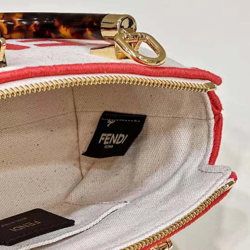 Fendi By The Way Mini Beige Canvas Small Boston Bag for Women Fendi By The Way Mini Beige Canvas Small Boston Bag for Women