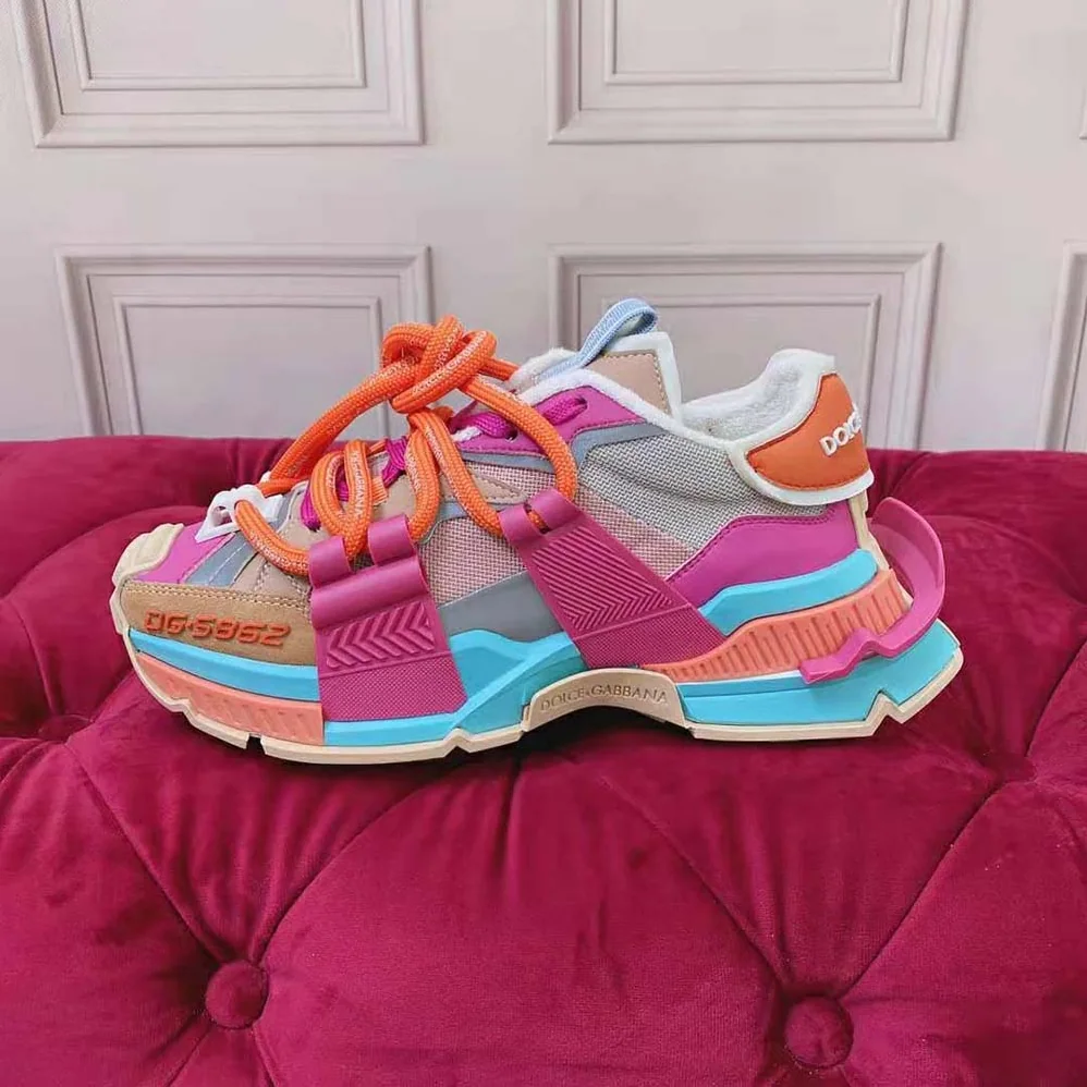 Dolce Gabbana D&G Mixed-Material Space Sneakers for Women in Orange