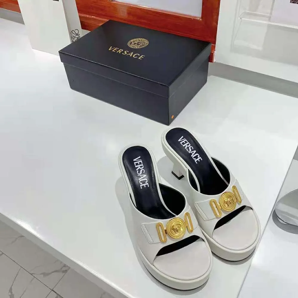 Versace Medusa Biggie Mules in 85mm Heel Height for Women in White