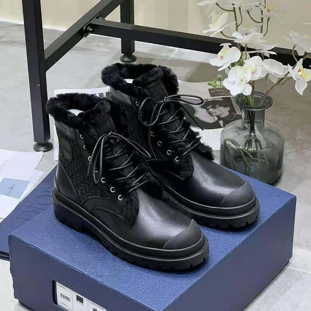 Dior Explorer Ankle Boot Black Smooth Calfskin and Dior Oblique Jacquard for Men