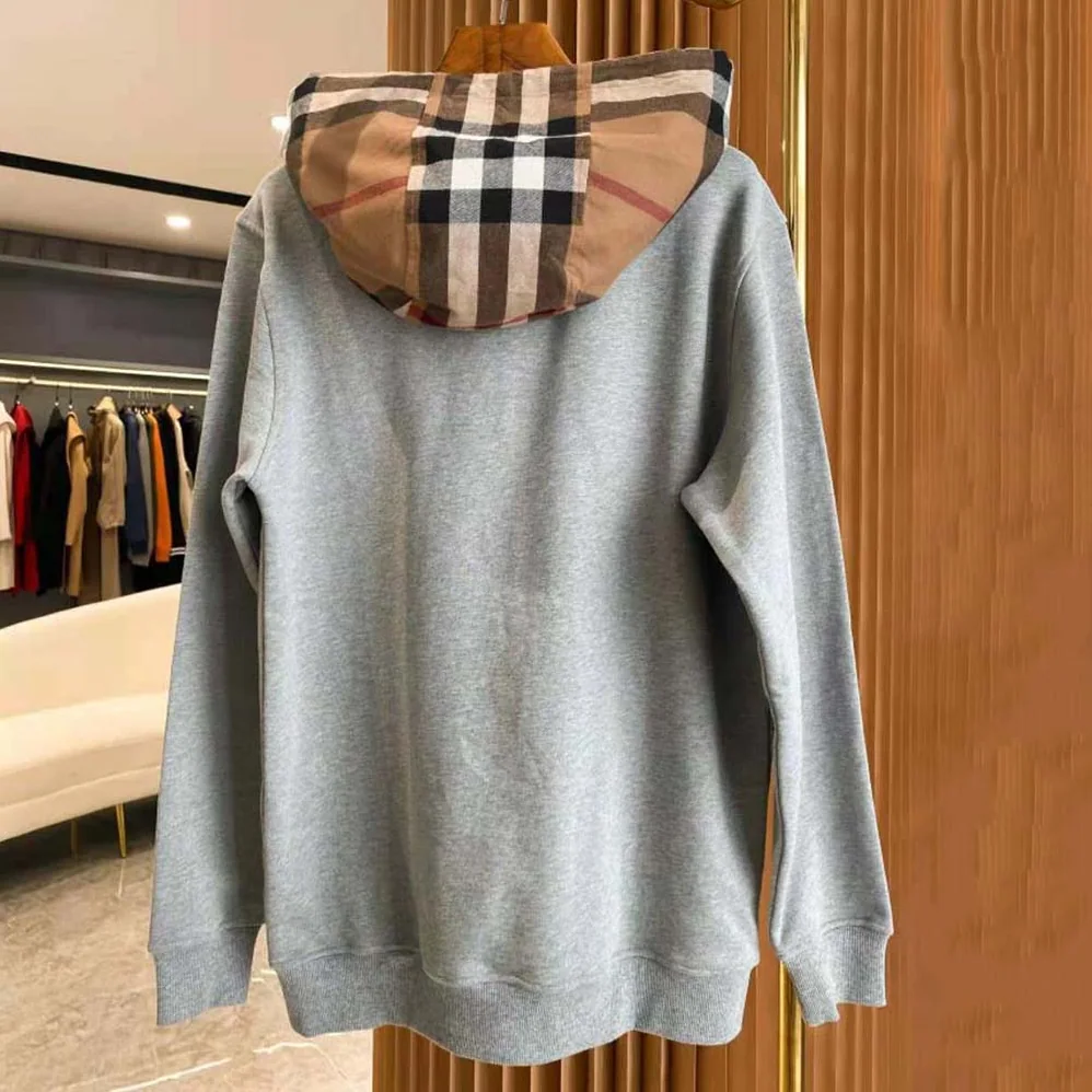 Burberry Check Hood Cotton Blend Hoodie for Men in Silver