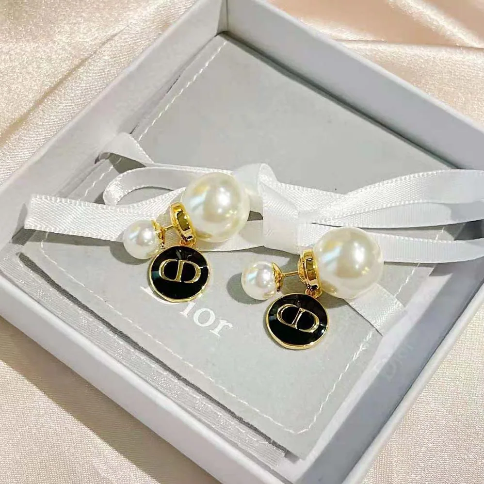 Dior Tribales earrings Gold-Finish Metal and White Resin Pearls with Black Lacquer for Women Dior Tribales earrings Gold-Finish Metal and White Resin Pearls with Black Lacquer for Women