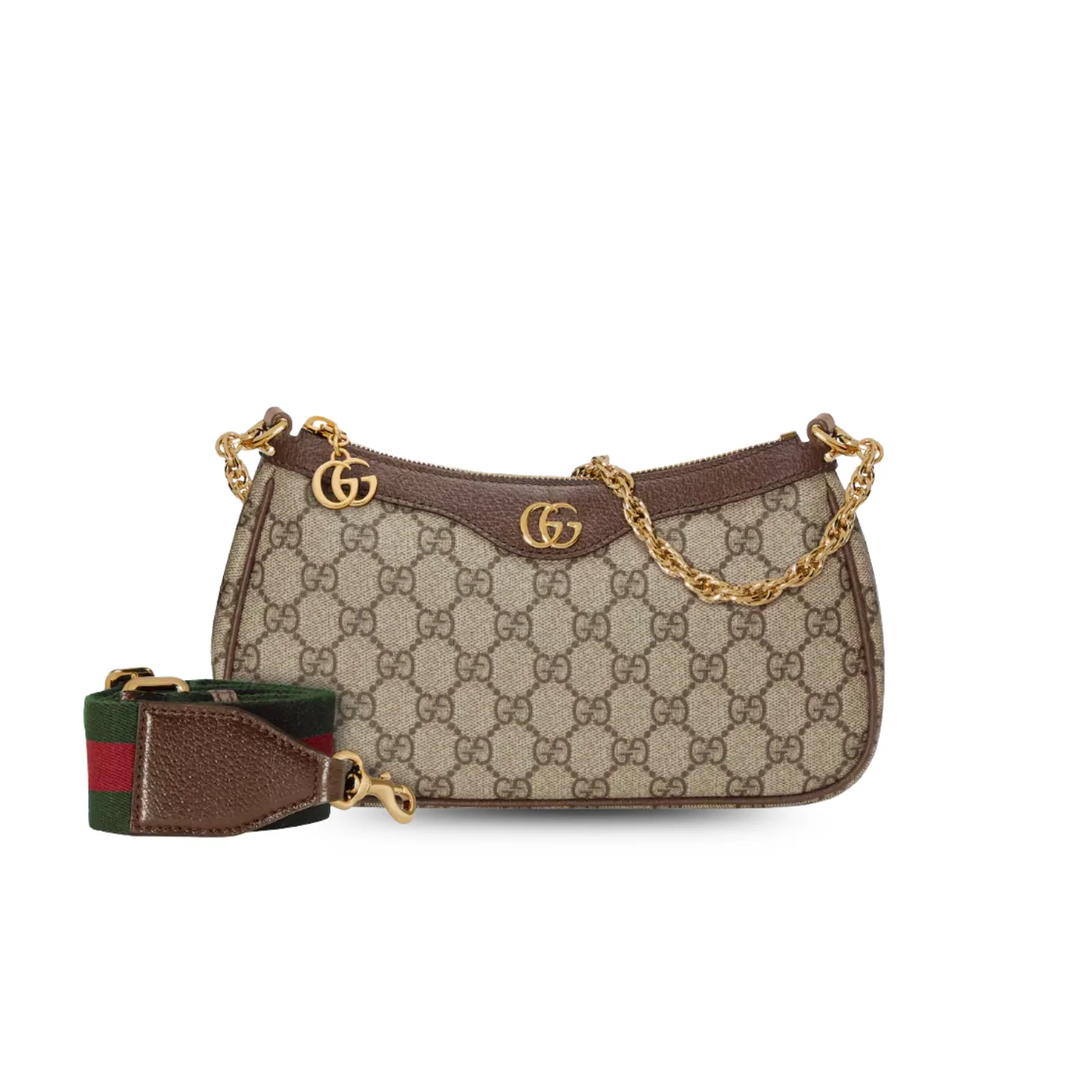 Gucci Ophidia Small Shoulder Bag / Beige/ Dark Brown Gold Hardware