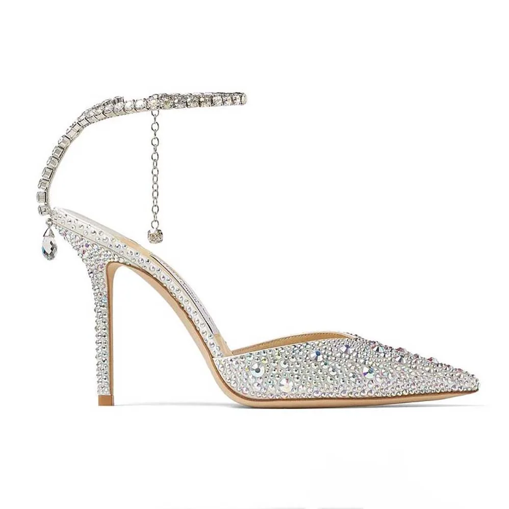 Jimmy Choo Saeda 100 Ivory Satin Pumps with Crystal Embellishment for Women
