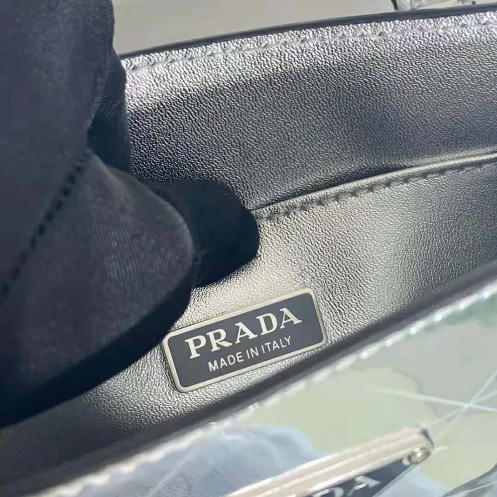 Prada Small Metallic Leather Tote Bag for Women in Silver Prada Small Metallic Leather Tote Bag for Women in Silver