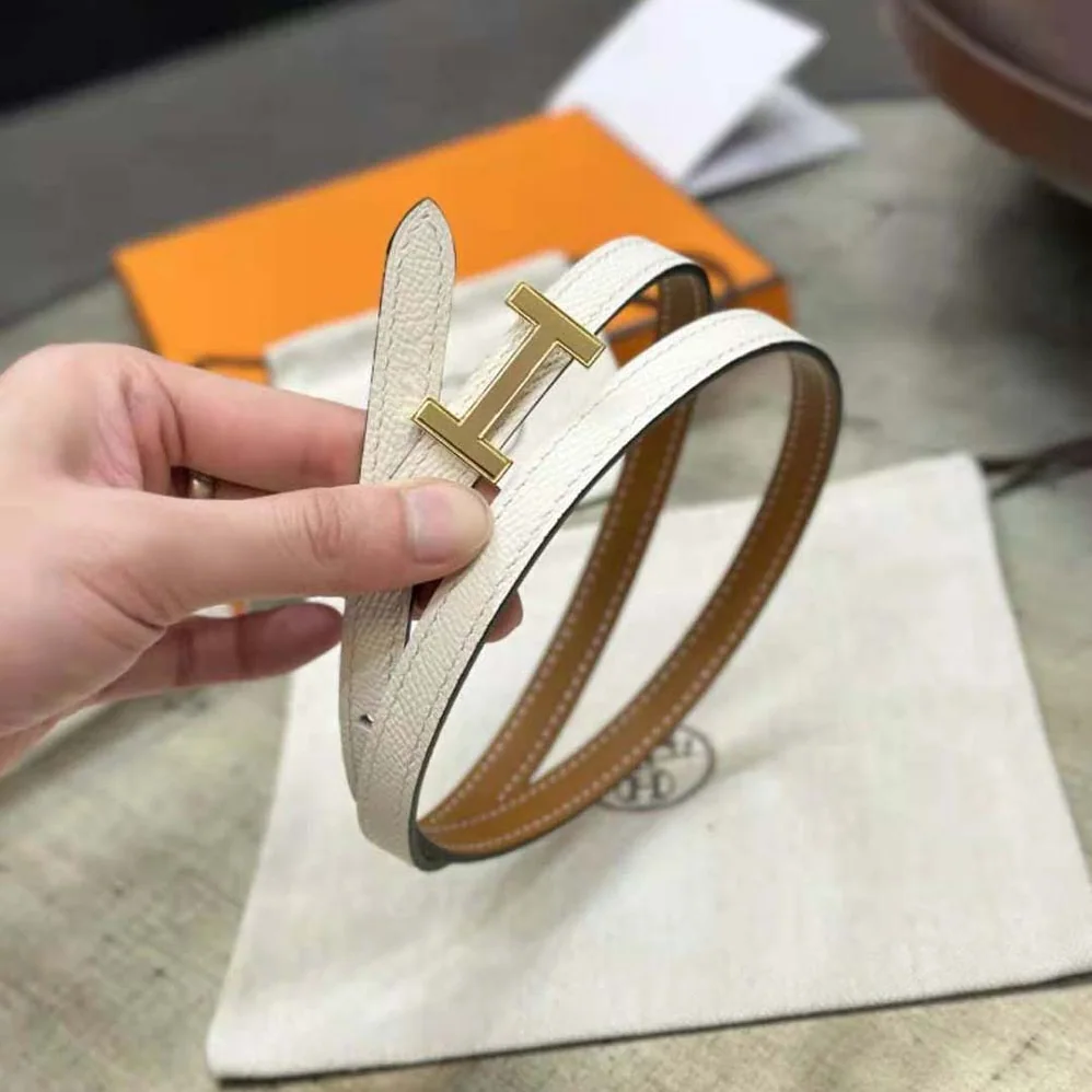 Hermes Focus Belt Buckle & Reversible Leather Strap 13 mm for Women in Gold/White