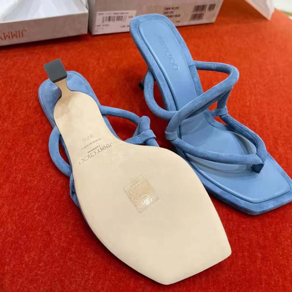 Jimmy Choo Cape 70 Butterfly Blue Suede Thong Mules for Women