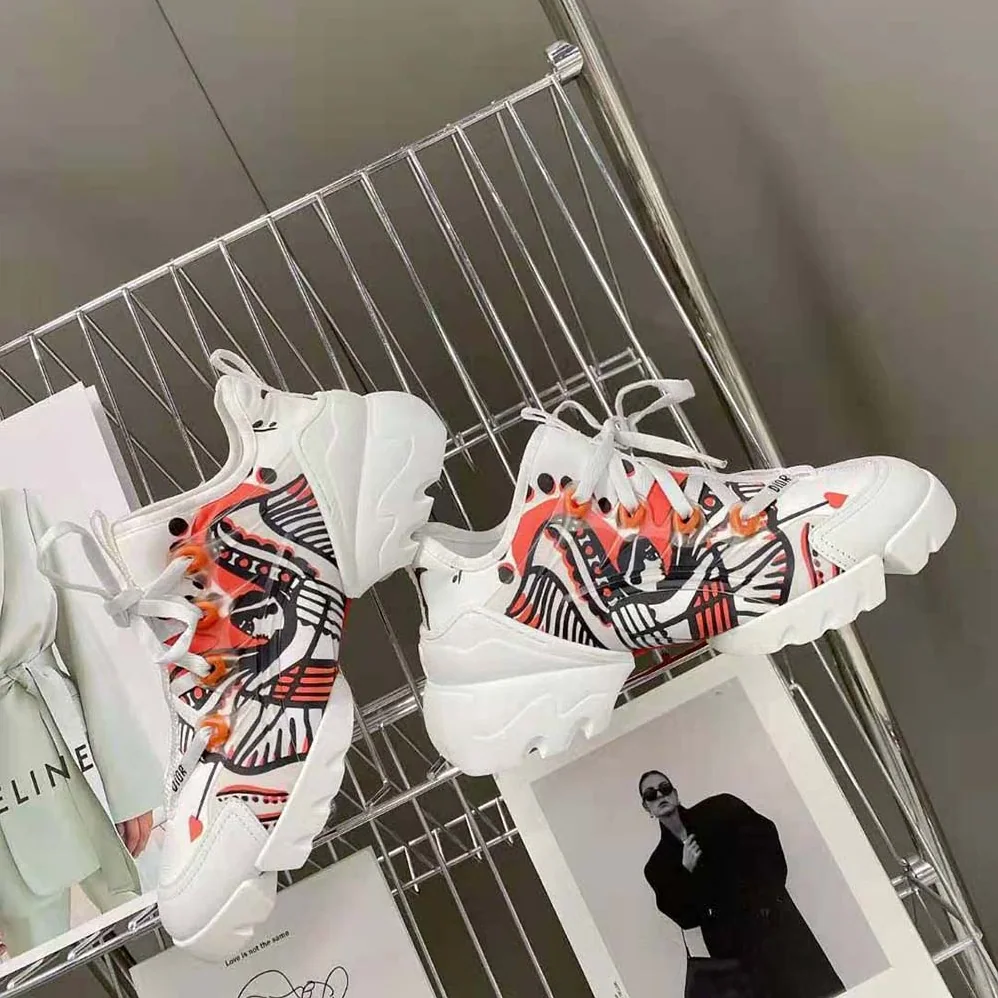 Dior D-Connect Sneaker White Technical Fabric with Red and Black Cupidon Print for Women Dior D-Connect Sneaker White Technical Fabric with Red and Black Cupidon Print for Women