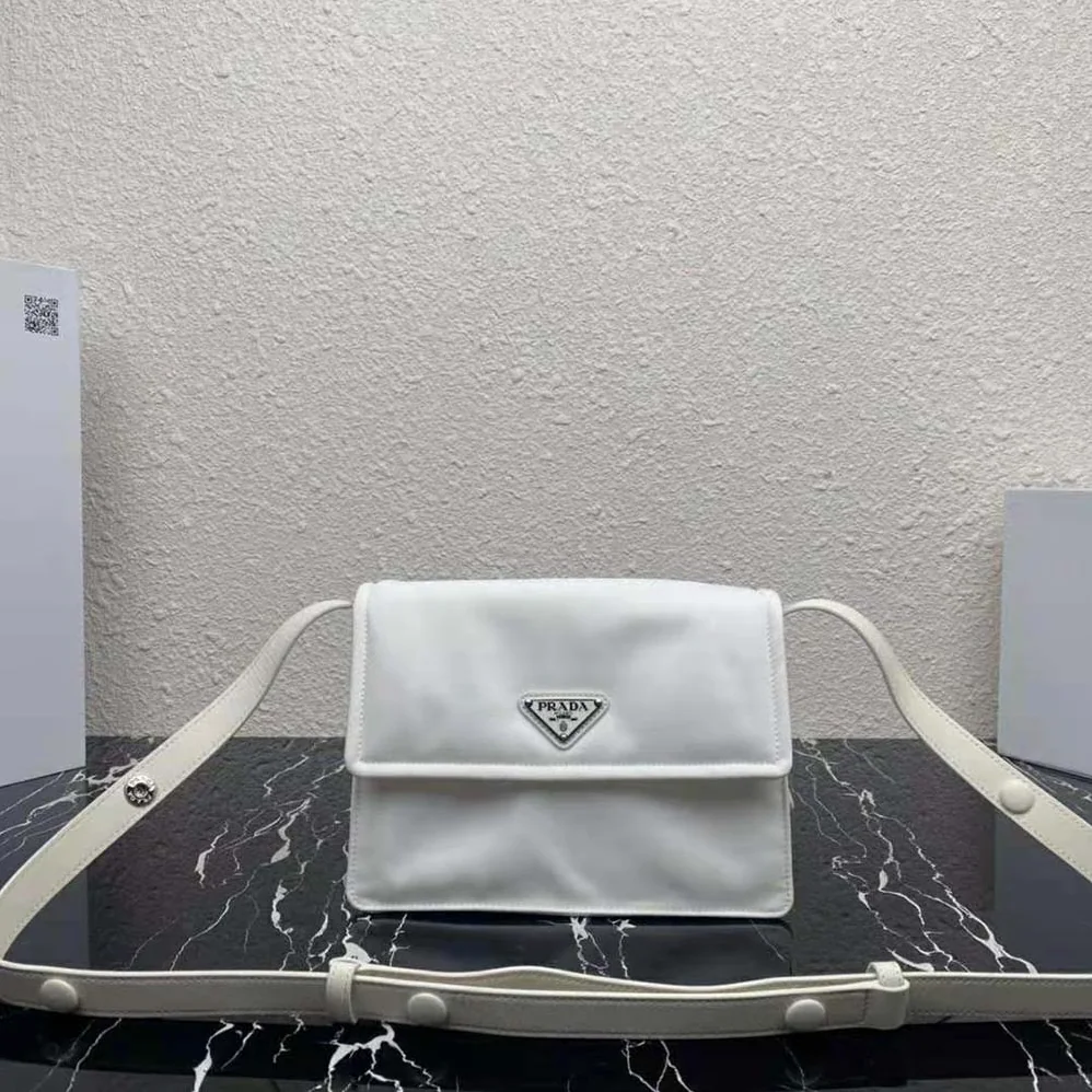 Prada Small Padded Re-Nylon Shoulder Bag for Women in White Prada Small Padded Re-Nylon Shoulder Bag for Women in White