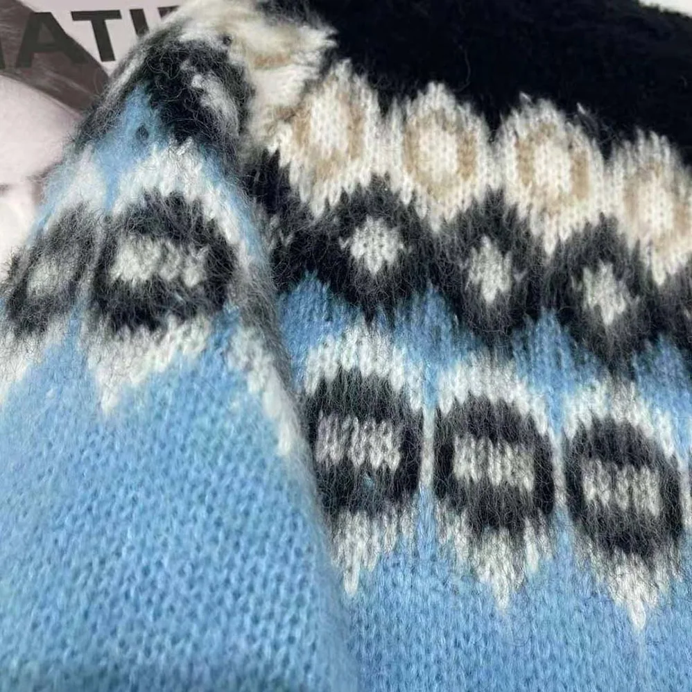Celine Brushed Wool Crew-Neck Sweater with Fair Isle Detail for Women Celine Brushed Wool Crew-Neck Sweater with Fair Isle Detail for Women
