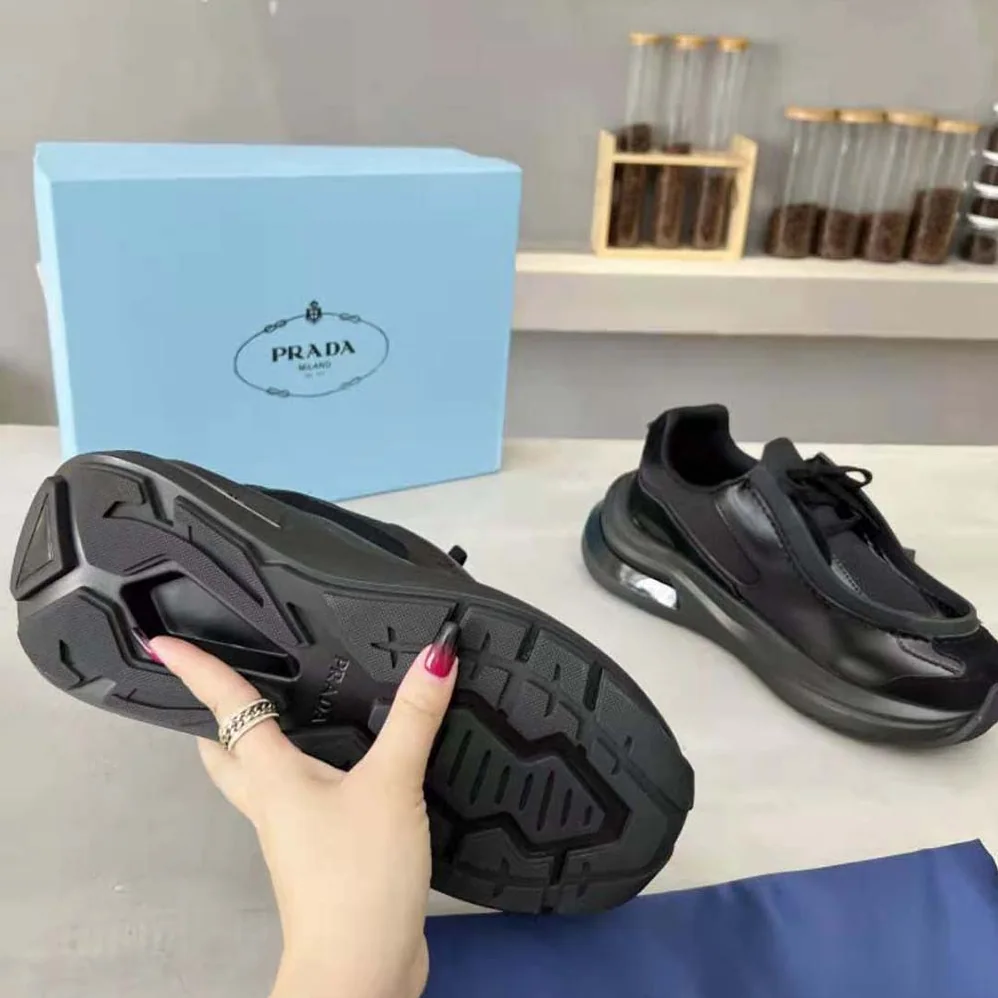 Prada Brushed Leather Sneakers with Bike Fabric and Suede Elements for Men in Black Prada Brushed Leather Sneakers with Bike Fabric and Suede Elements for Men in Black