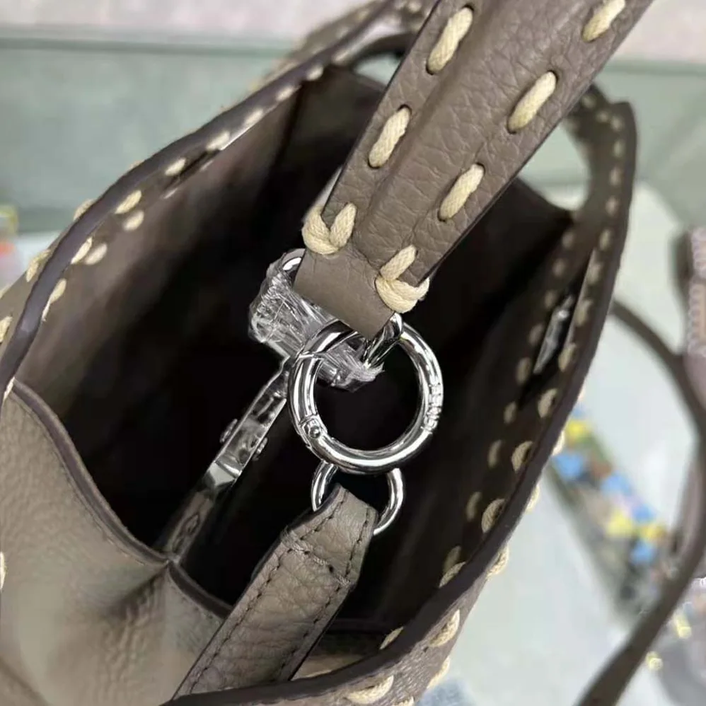 Fendi Peekaboo Iconic Mini Full Grain Leather Bag for Women in Silver