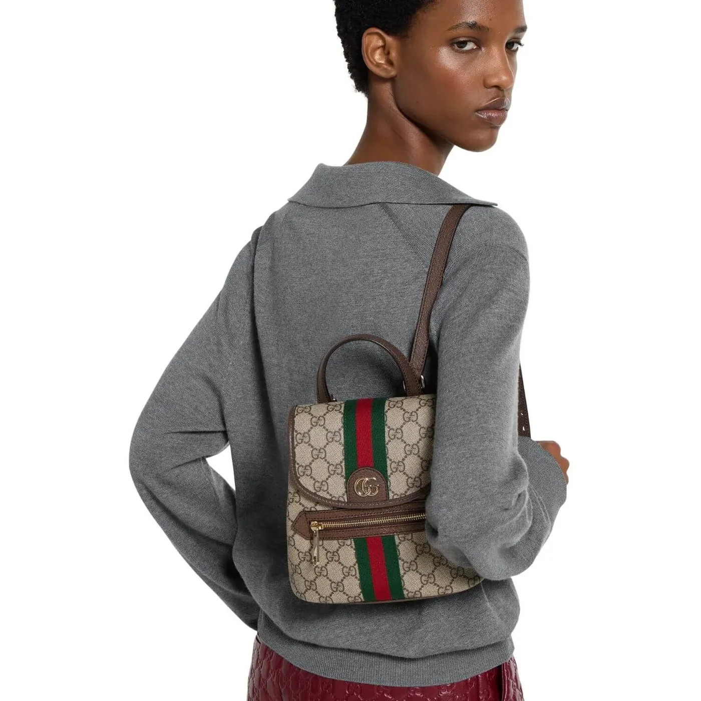 Gucci Ophidia Mini Backpack / Beige/ Dark Brown Gold Hardware