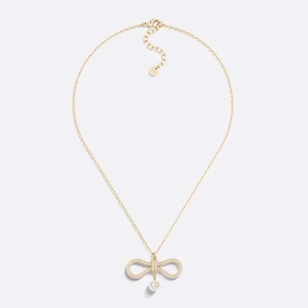 Dior Le Nœud de Dior Necklace Champagne-Finish Metal with a White Resin Pearl for Women Dior Le Nœud de Dior Necklace Champagne-Finish Metal with a White Resin Pearl for Women
