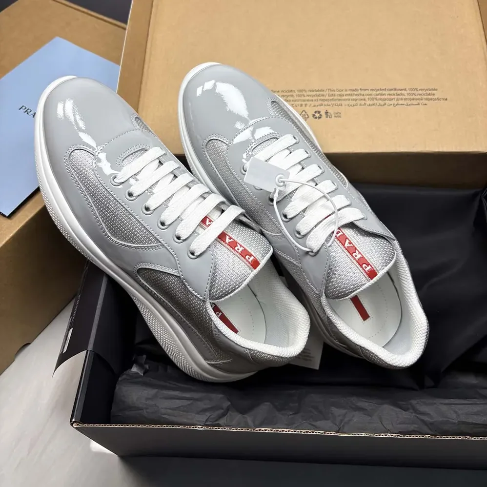 Prada America'S Cup Metallic Leather And Bike Fabric Sneakers for Unisex in Silver Prada America'S Cup Metallic Leather And Bike Fabric Sneakers for Unisex in Silver