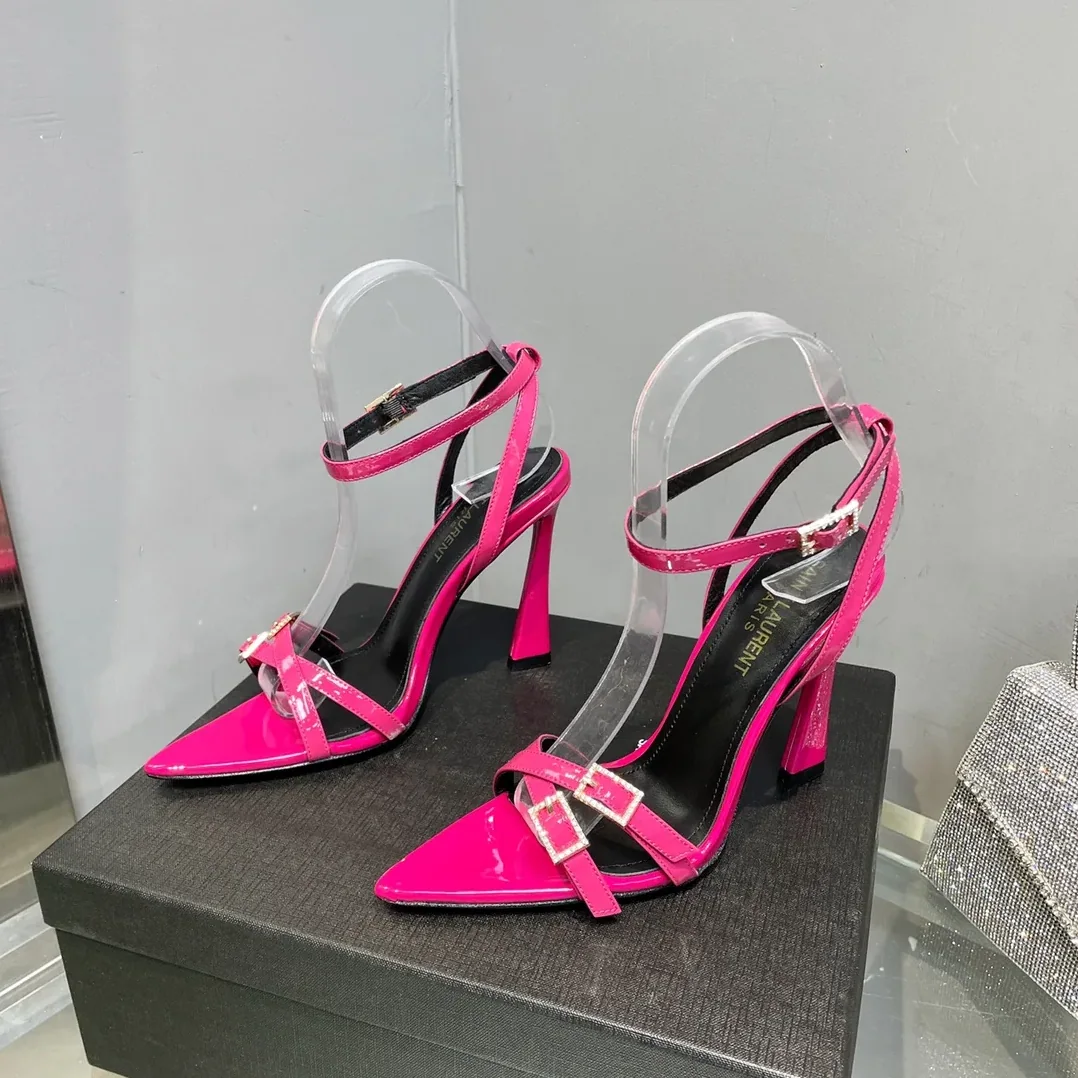 Saint Laurent Lila Sandals In Patent Pink