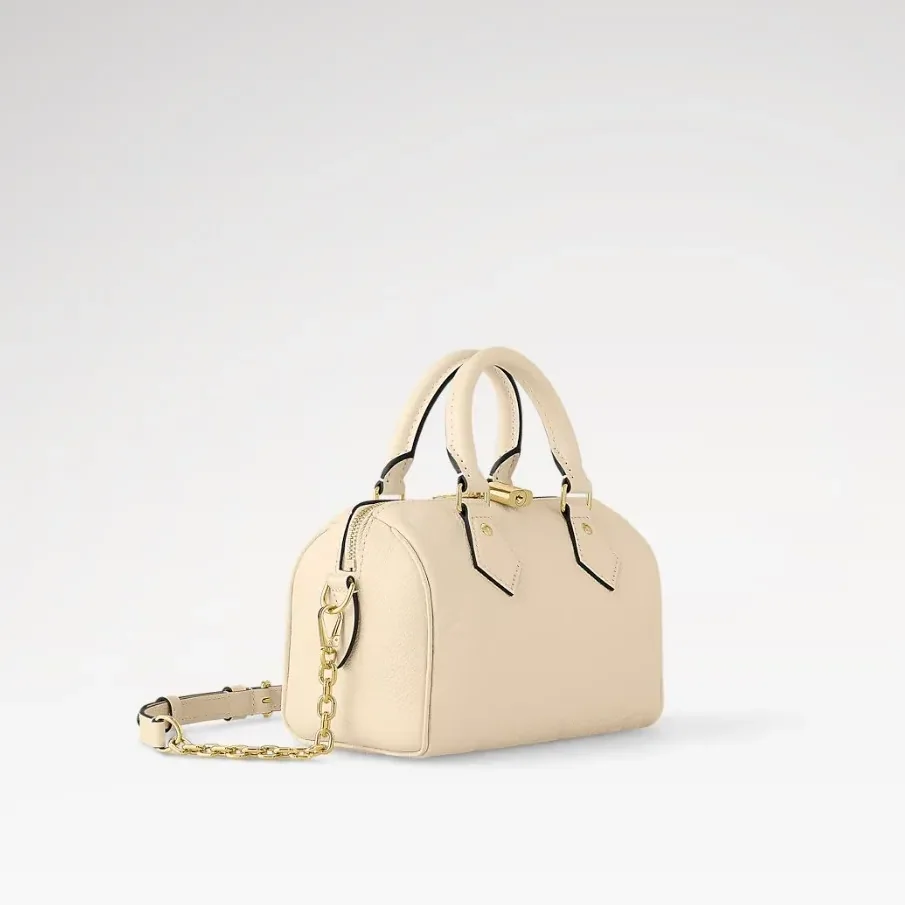 Louis Vuitton Speedy Bandouliere 20 Top Handle Bag in Beige Gold Hardware