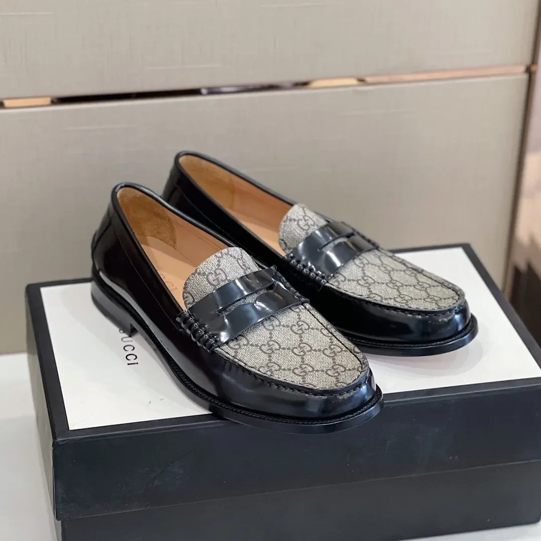 Gucci GG Loafers Horsebit Black And Beige for Men