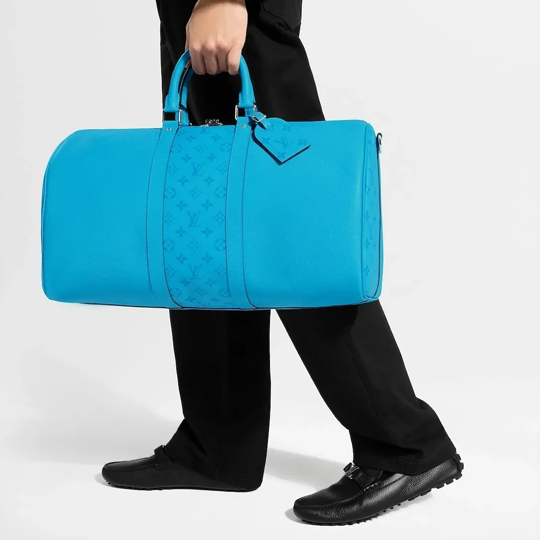 Louis Vuitton Keepall Bandouliere 50 Travel Bag in Tropical Blue Silver Hardware