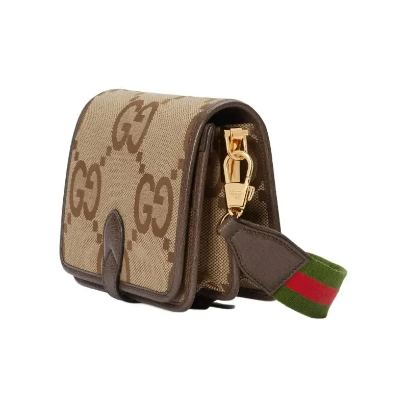 Gucci Jumbo GG Canvas Shoulder Bag Camel in Ebony /
