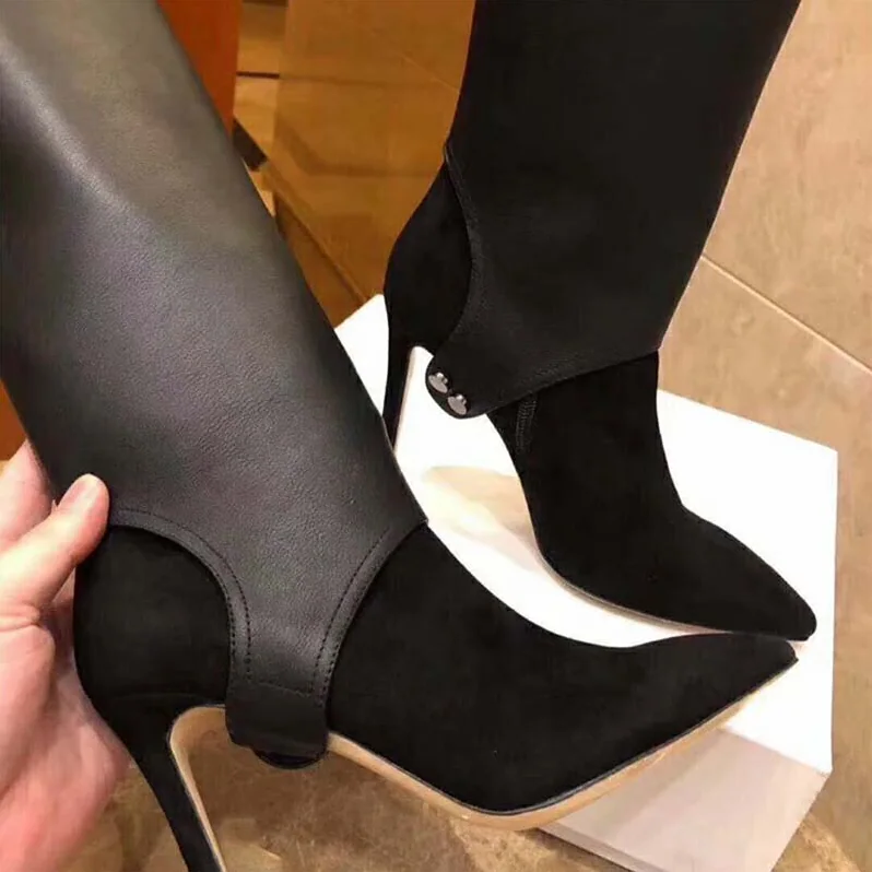 Jimmy Choo Shoes Hurley 100 Black Suede and Calf Leather Two-Piece Knee for Women in High Booties Jimmy Choo Shoes Hurley 100 Black Suede and Calf Leather Two-Piece Knee for Women in High Booties