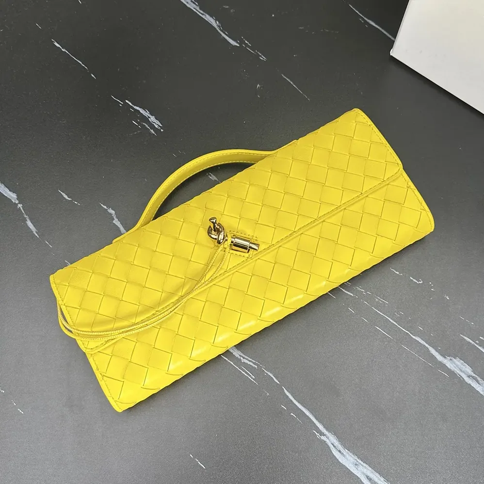 Bottega Veneta Andiamo Clutch in Intrecciato Leather for Women in Yellow Bottega Veneta Andiamo Clutch in Intrecciato Leather for Women in Yellow
