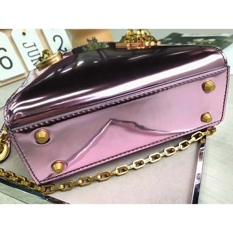 Dior Mini Lady Dior Bag with Chain Pink Metallic Calfskin Dior Mini Lady Dior Bag with Chain Pink Metallic Calfskin