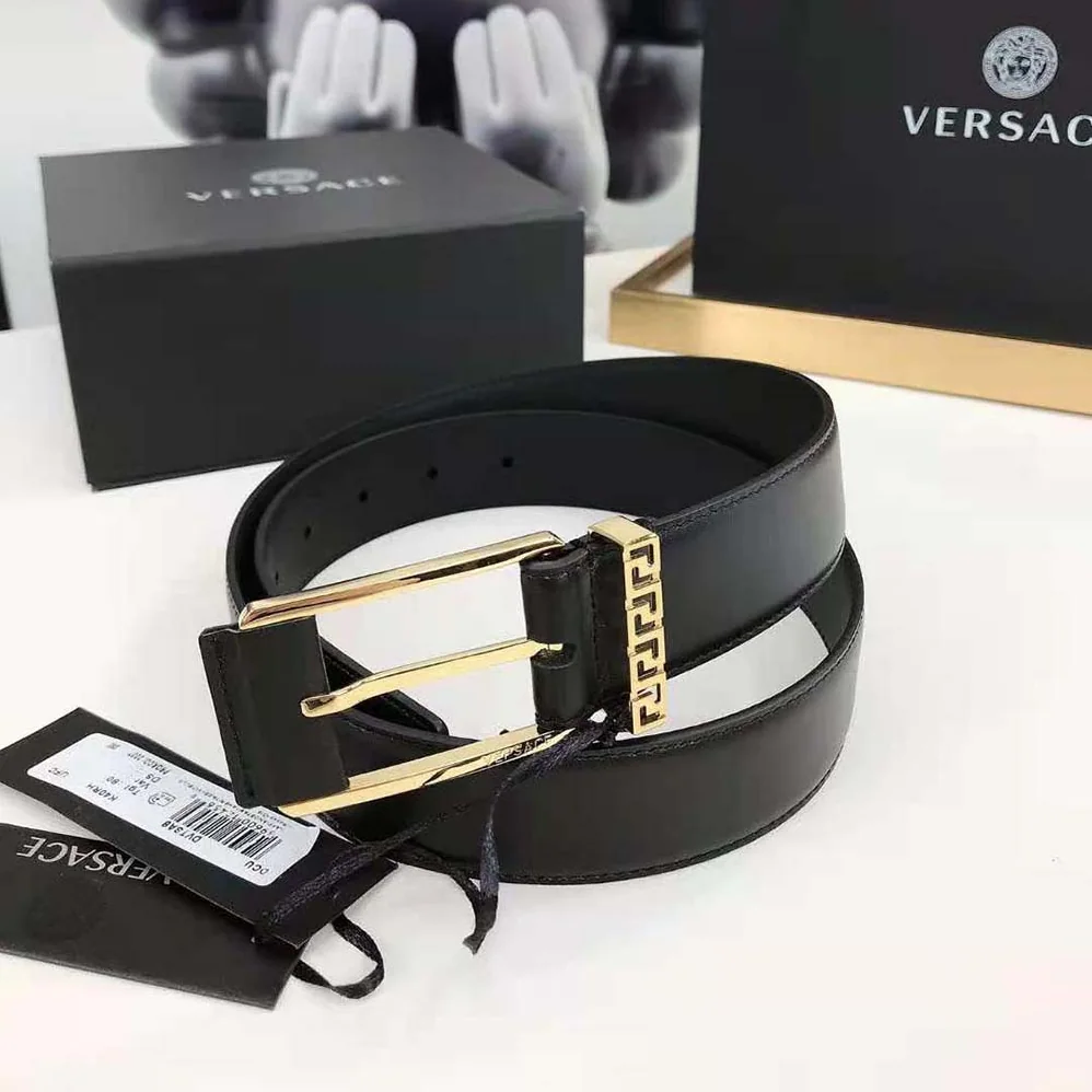 Versace Greca Accent Leather Belt for Unisex in Black Versace Greca Accent Leather Belt for Unisex in Black