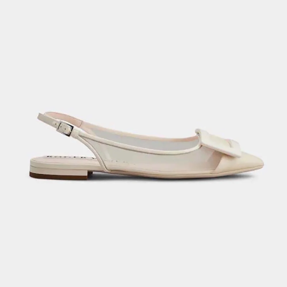 Roger Vivier Gommettine Net Lacquered Buckle Slingback Ballerinas in Fabric for Women in White