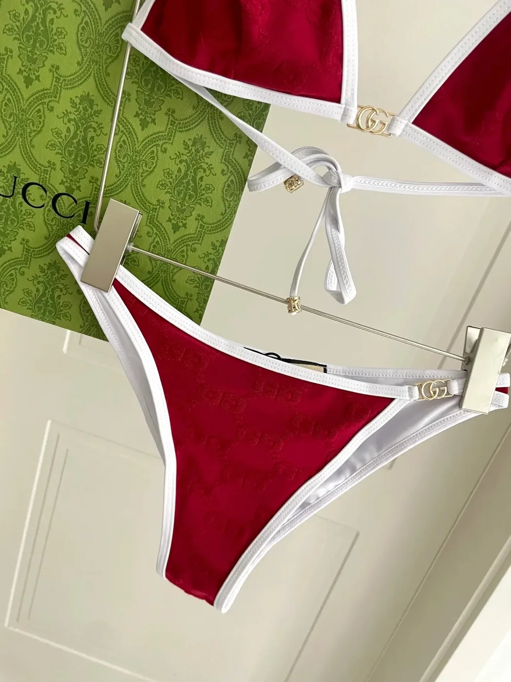 Gucci GG Jacquard Triangle Bikini Red Gucci GG Jacquard Triangle Bikini Red