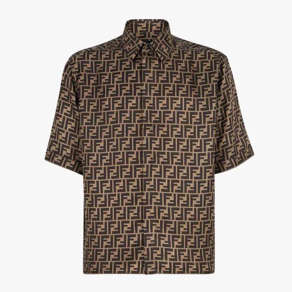 Fendi Brown Silk Shirt with Italian-Style Collar and Short Sleeves for Women Fendi Brown Silk Shirt with Italian-Style Collar and Short Sleeves for Women