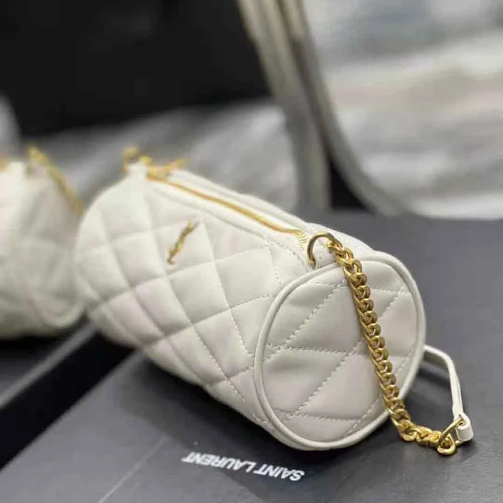 Saint Laurent YSL Sade Mini Tube Bag in Quilted Lambskin for Women in White
