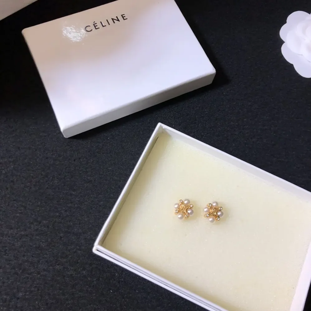 Celine Les Perles Celine Studs in Strass esin Pearls and Brass with Gold Finish for Women