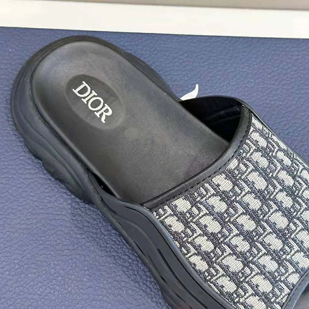 Dior H-town Sandal Black Rubber with Beige and Black Dior Oblique Jacquard for Men