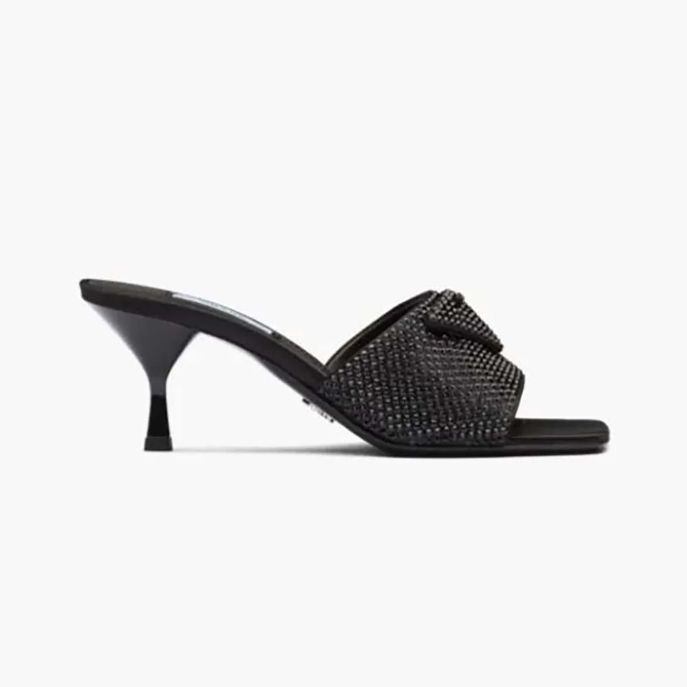 Prada Satin Sandals with Crystals for Women in Black