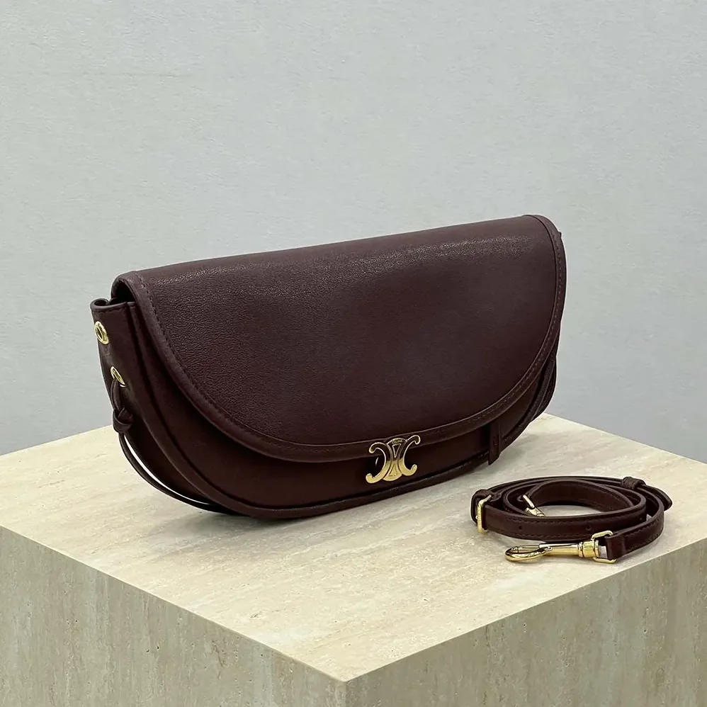 Celine Little Halfmoon Soft Triomphe in Supple Shiny Lambskin for Women in Maroon Celine Little Halfmoon Soft Triomphe in Supple Shiny Lambskin for Women in Maroon
