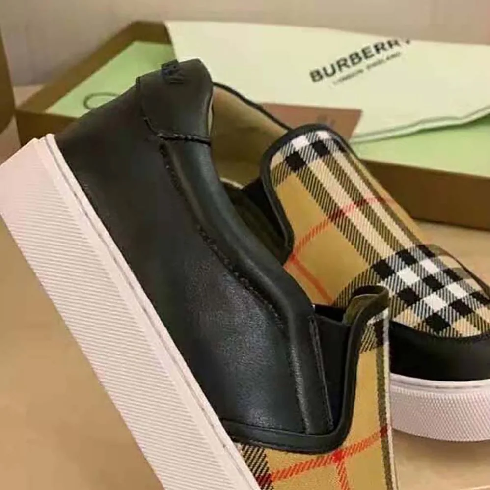Burberry Leather and Vintage Check Slip-on Sneakers for Women in Black