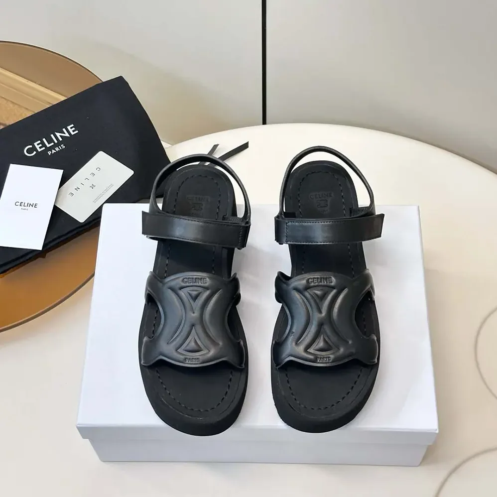 Celine Sunny Sandal In Calfskin – Vegetal Tanning for Women in Black
