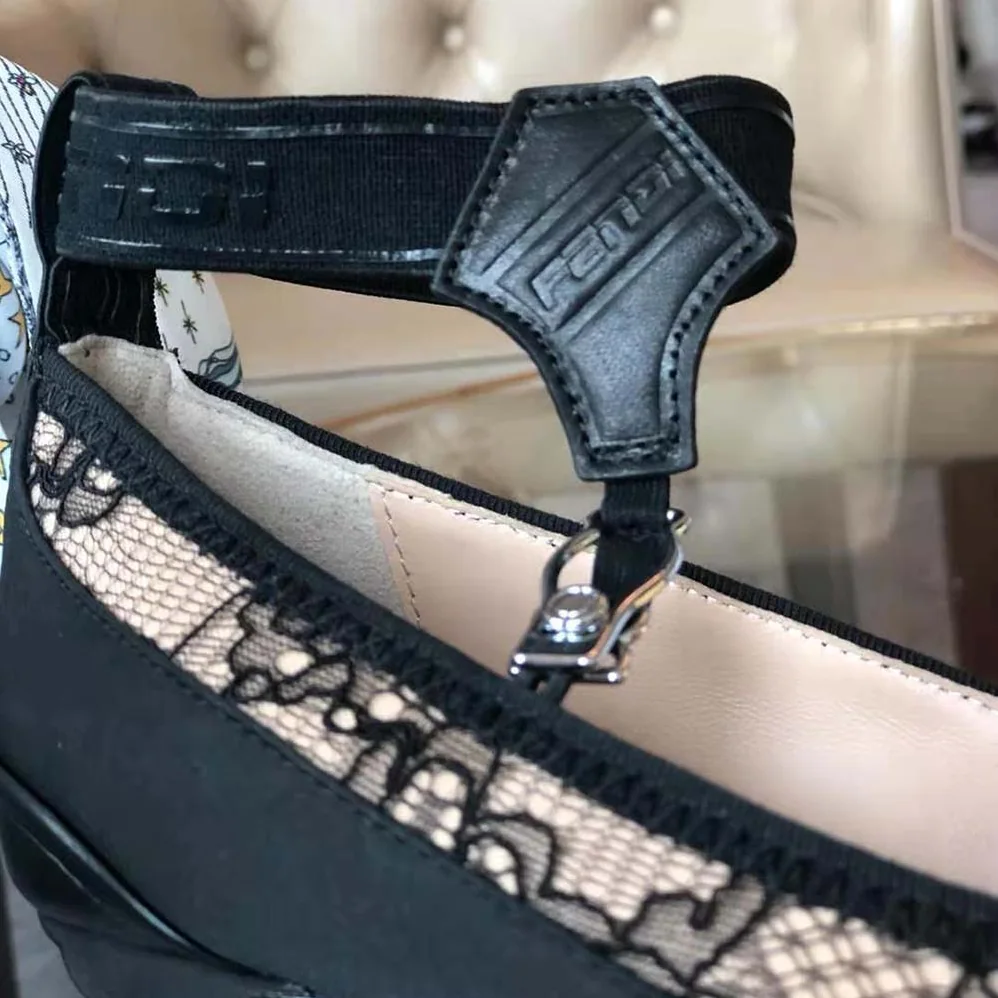 Fendi Black Lace and Satin Pumps in 95 mm Heel for Women