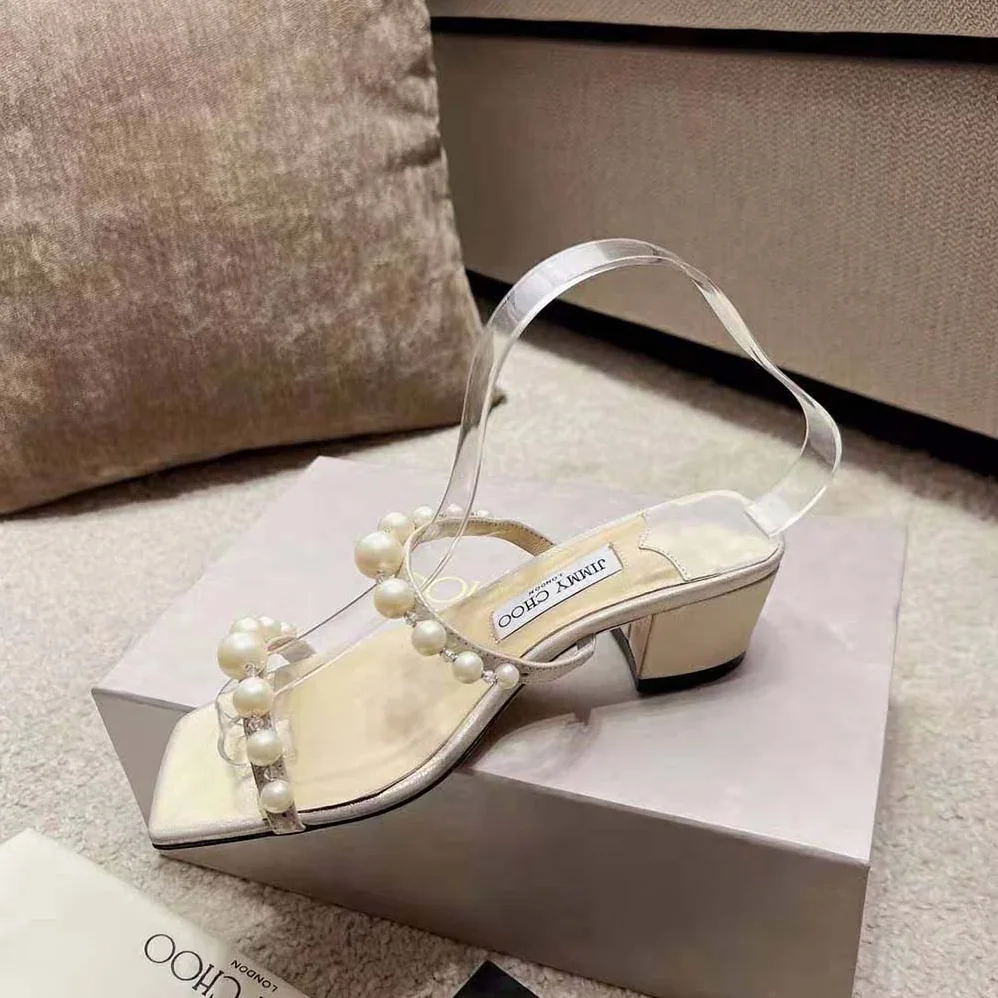 Jimmy Choo Amara 45 Champagne Shimmer Suede Mules with Pearl Embellishment for Women Jimmy Choo Amara 45 Champagne Shimmer Suede Mules with Pearl Embellishment for Women