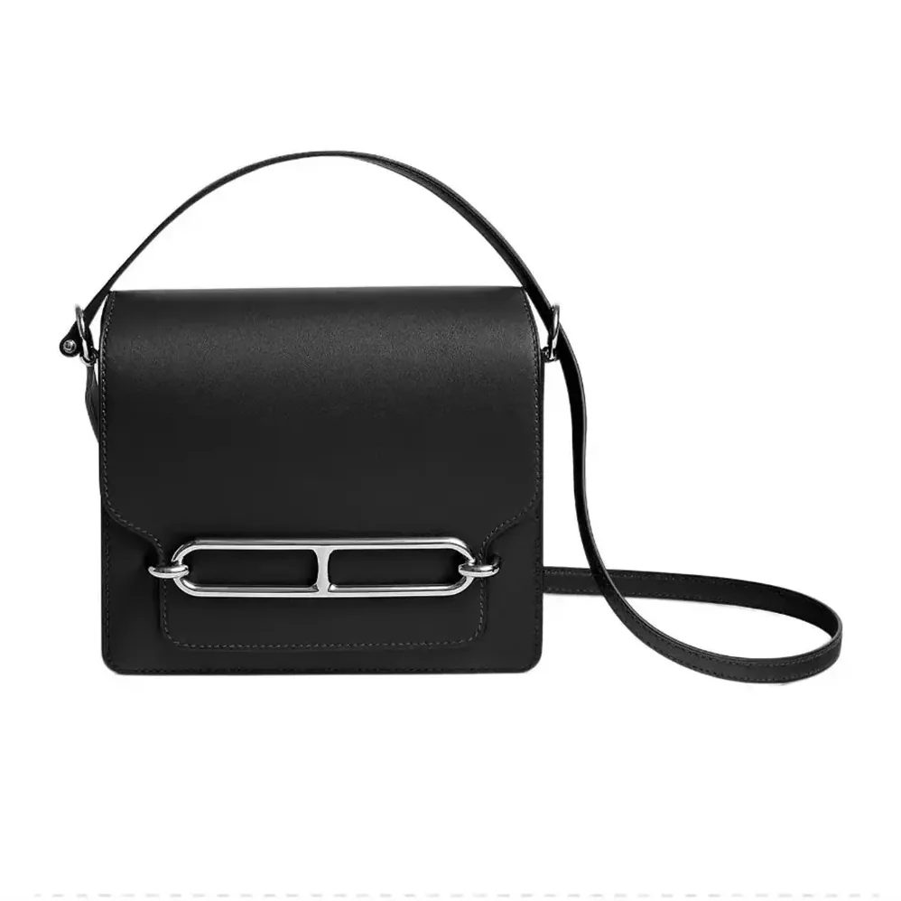 Hermes Roulis Mini Bag in Evercolor Calfskin for Women in Black/Silver Hermes Roulis Mini Bag in Evercolor Calfskin for Women in Black/Silver