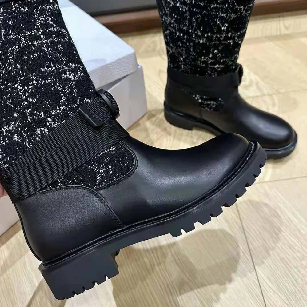 Dior D-Major Boot Black Calfskin with Black and White Cannage Tweed for Women Dior D-Major Boot Black Calfskin with Black and White Cannage Tweed for Women