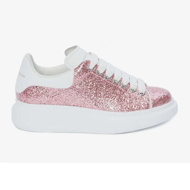 Alexander Mcqueen Oversized Sneaker with Glitter Lace for Women in UP Shoes Pink