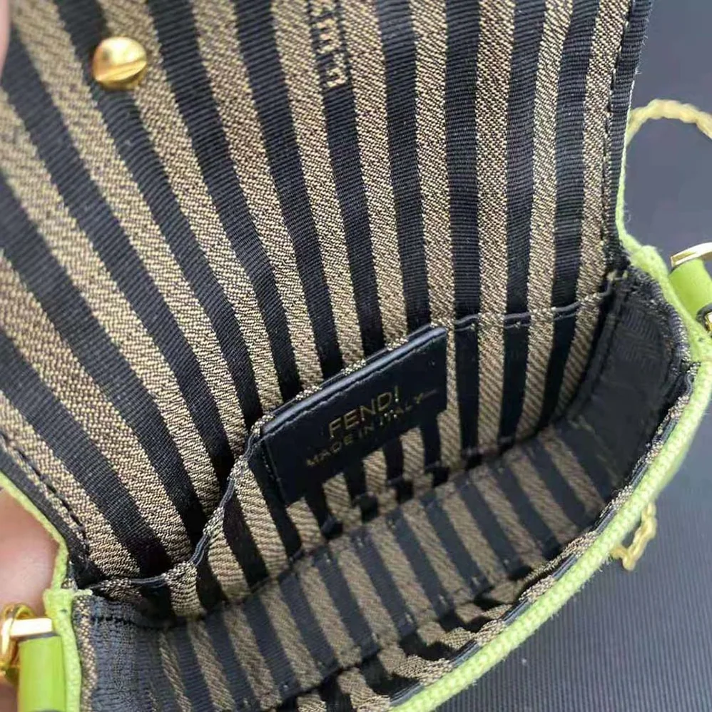 Fendi Nano Baguette Charm Acid Green Canvas Charm with FF Embroidery for Women
